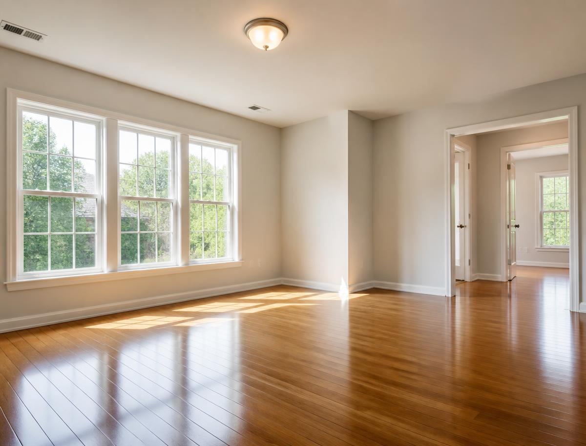 Clean, vacant residential interior with no furnishings or boxes, ready for the next occupant