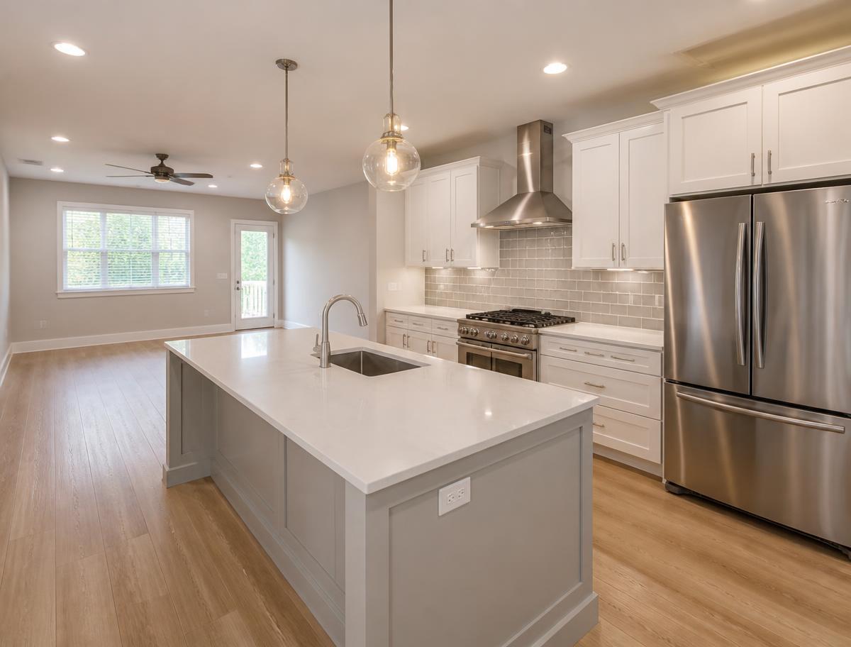 Newly renovated kitchen with clean finishes, ready for occupancy after post-construction cleanup